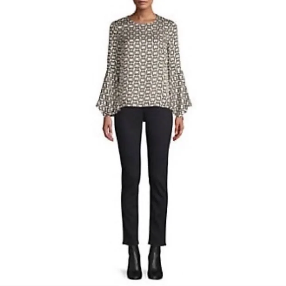 Milly Holly Bell-Sleeve Chain-Print Twill Top 12 - Picture 4 of 8